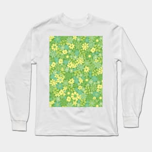 green retro florals pattern, 70s groovy green flowers, flower market, scandinavian florals, green hues Long Sleeve T-Shirt